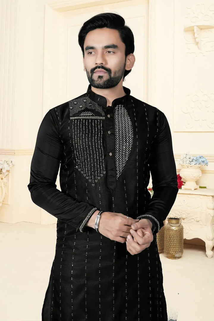 Designer Black Party Wear Kurta Pyjama with Stone Work - DILBAR KURTA