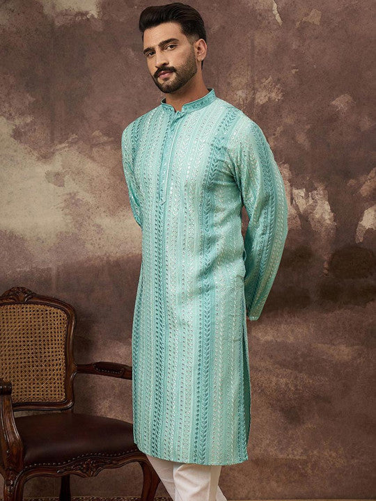 Men Thread Embroidered Straight Kurta