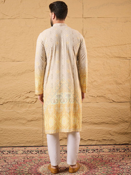 Men Embroidered Straight Kurta with Ethnic Motifs