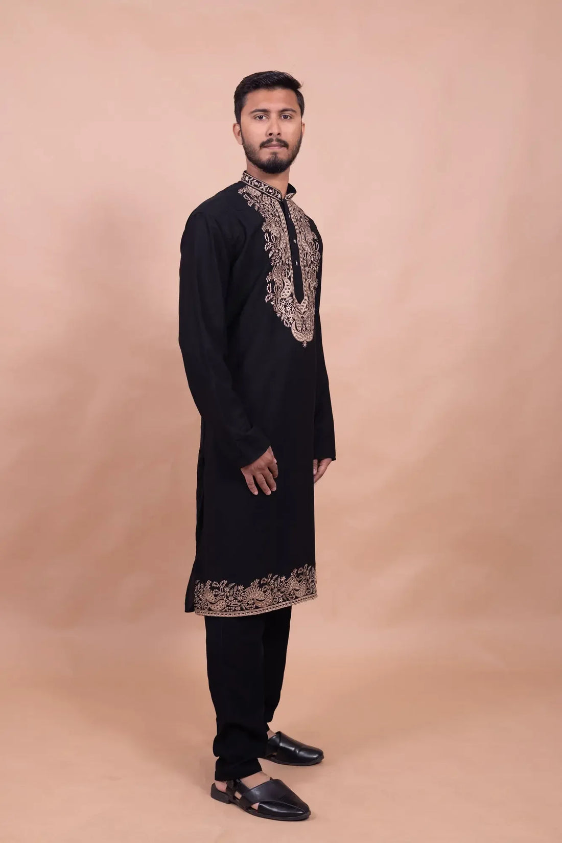 Black Designer Kurta Set for Men with Heavy Embroidery - DILBAR KURTA