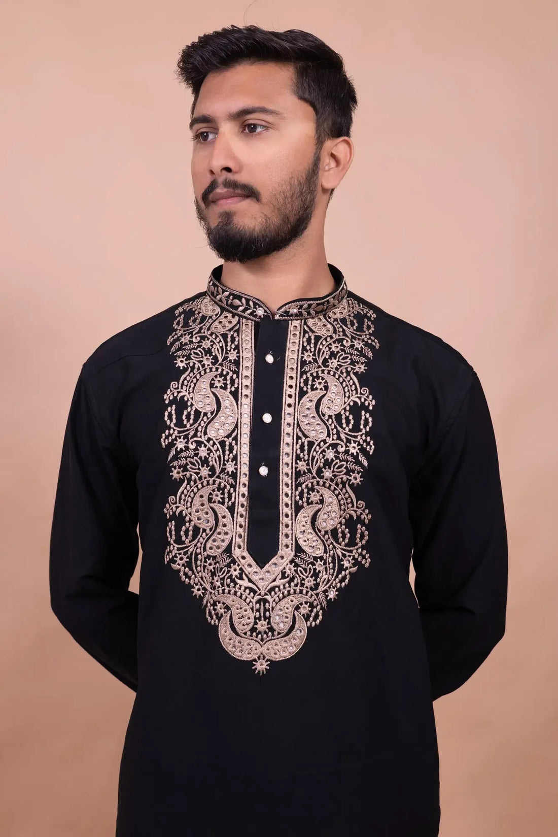 Black Designer Kurta Set for Men with Heavy Embroidery - DILBAR KURTA