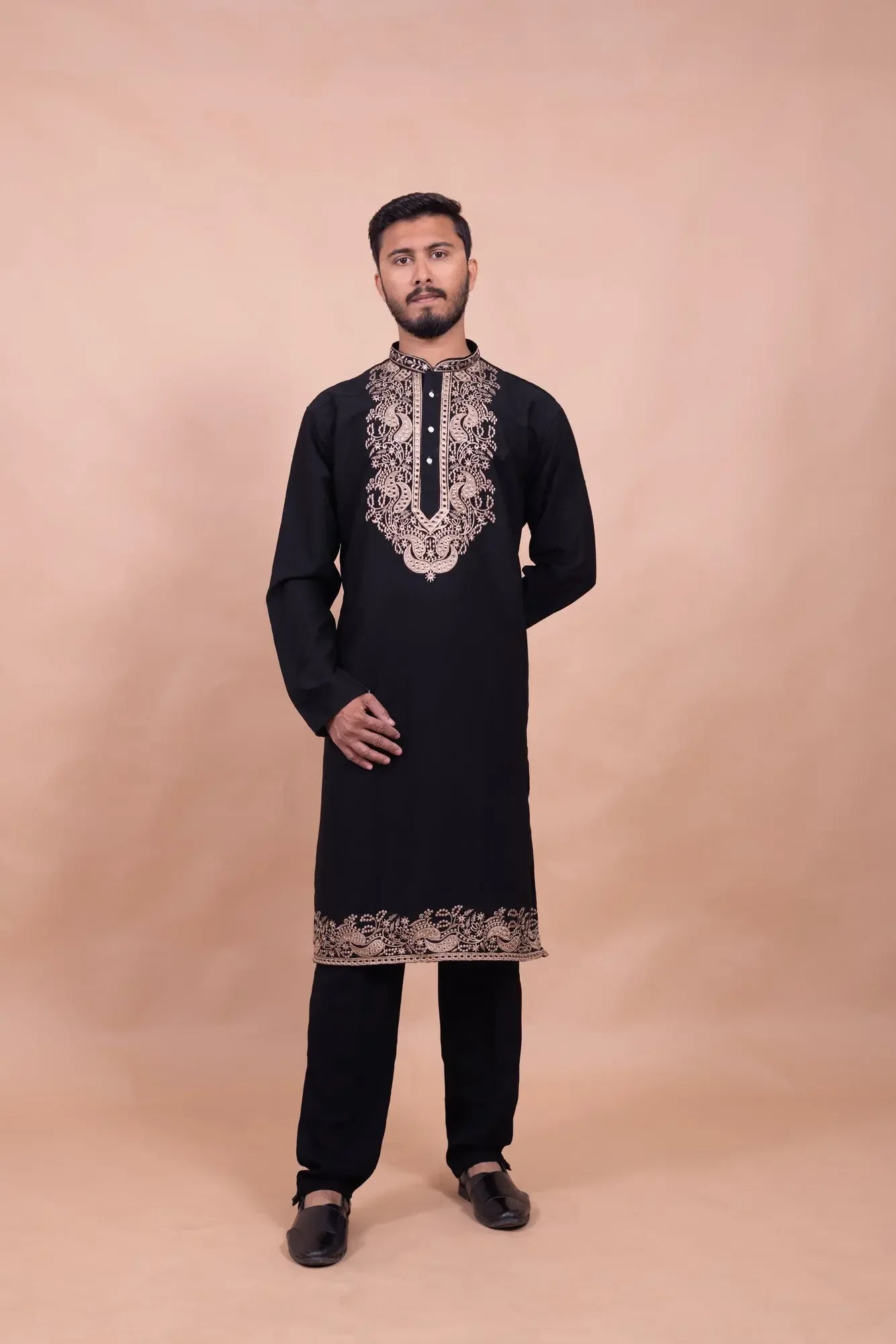 Black Designer Kurta Set for Men with Heavy Embroidery - DILBAR KURTA