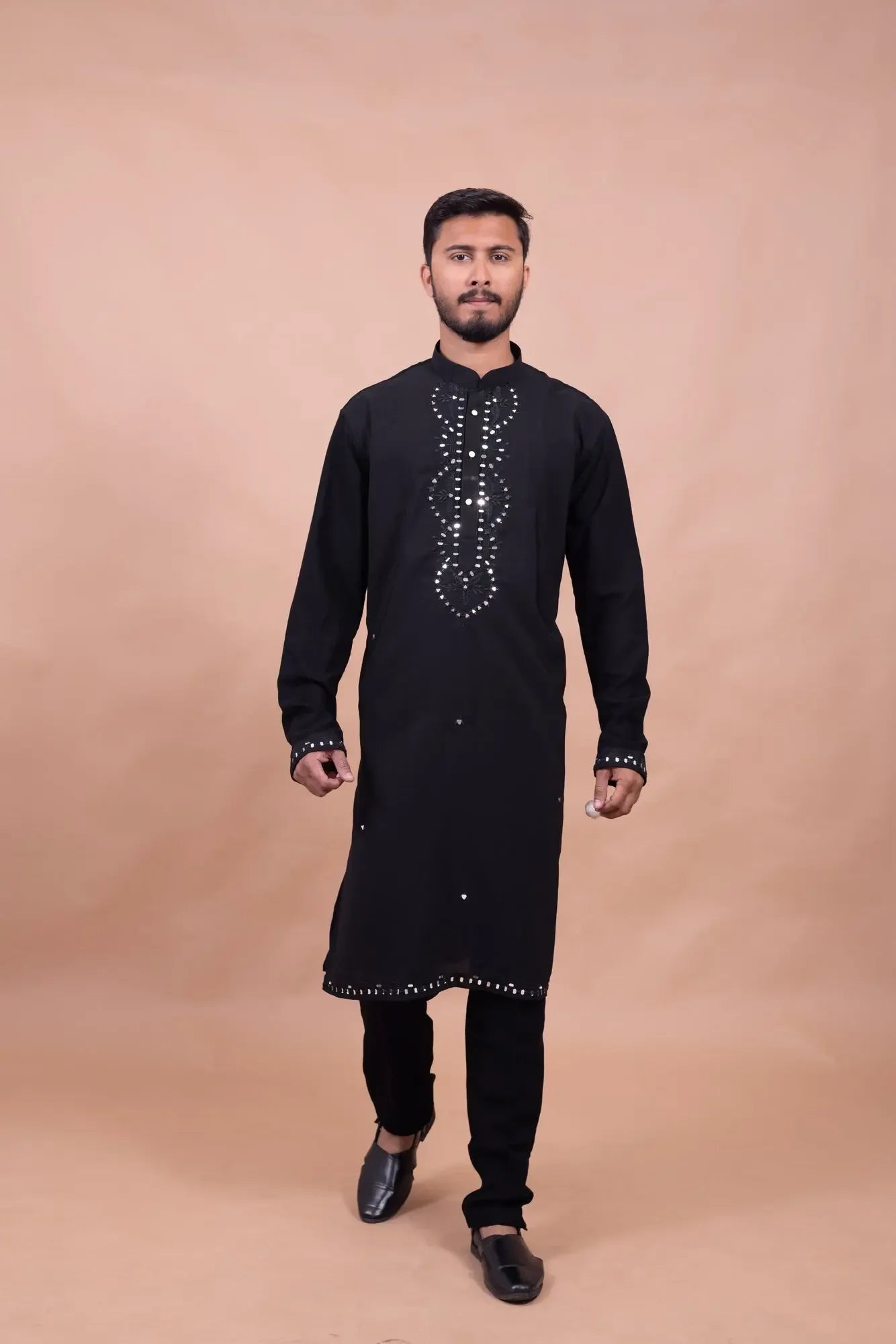 Royal Black Mirror Kurta Set for Men - Designer Work Wear - DILBAR KURTA