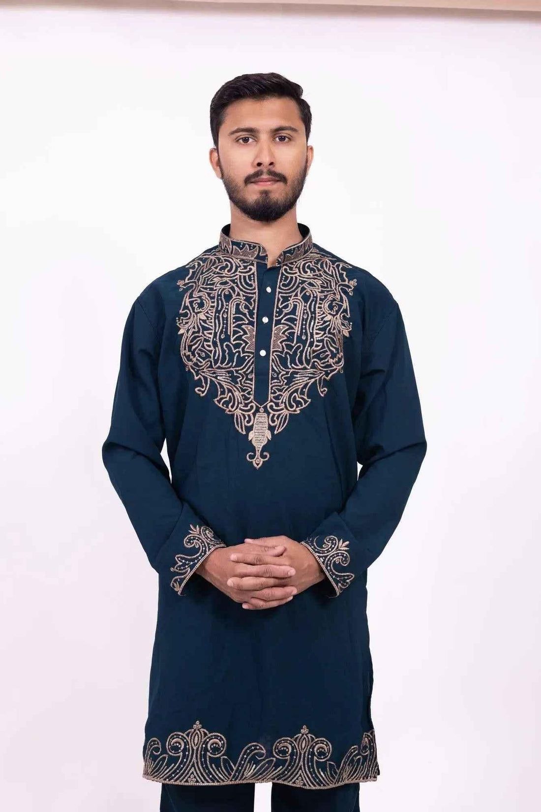 Navy Blue Festive Kurta for Men with Elegant Embroidery - DILBAR KURTA