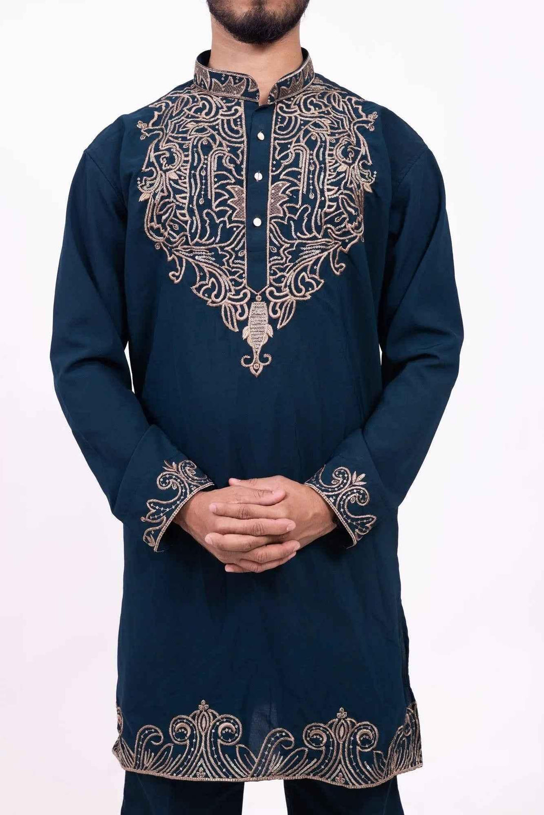 Navy Blue Festive Kurta for Men with Elegant Embroidery - DILBAR KURTA
