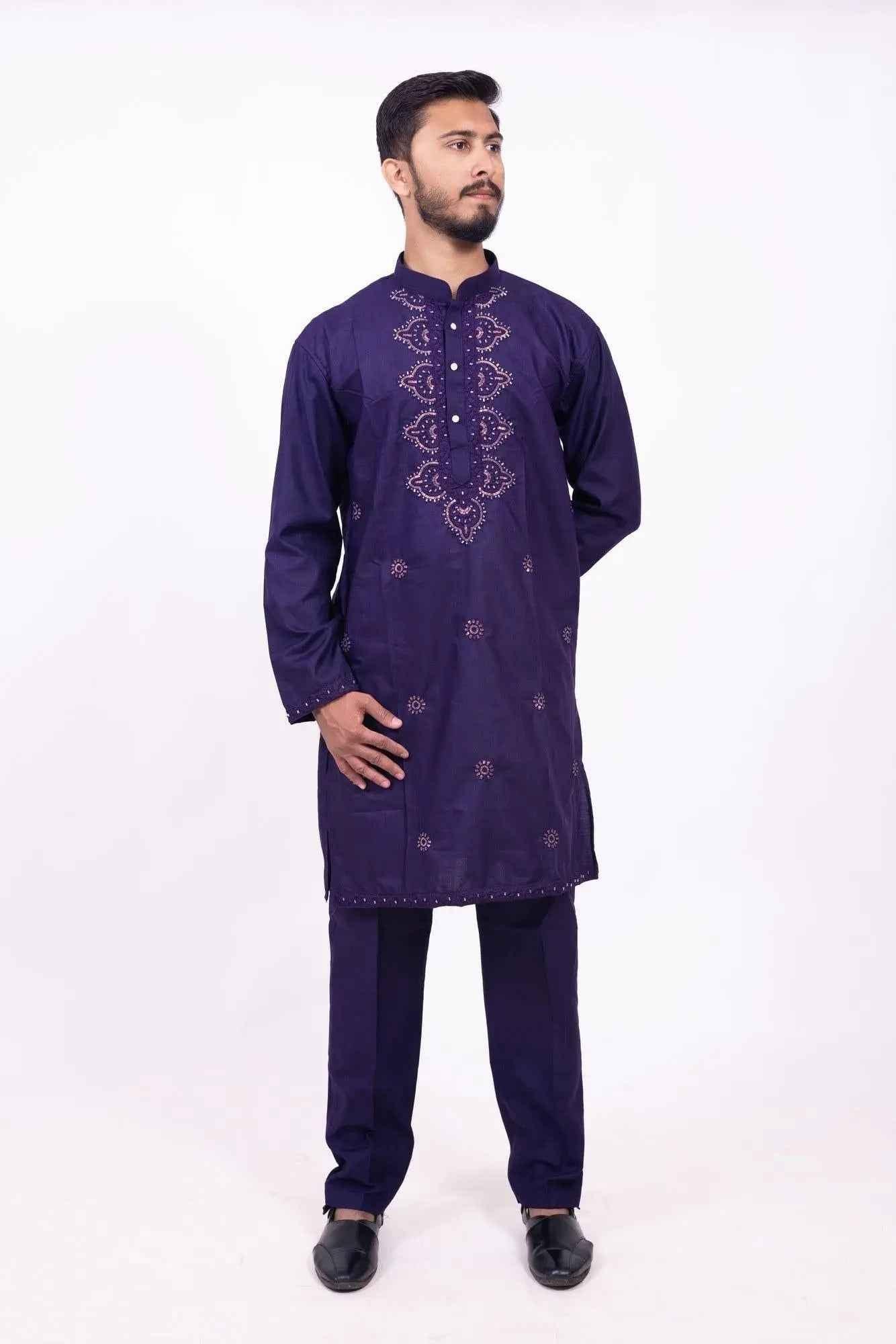 Royal Purple Embroidered Kurta Pyjama Set for Men - DILBAR KURTA