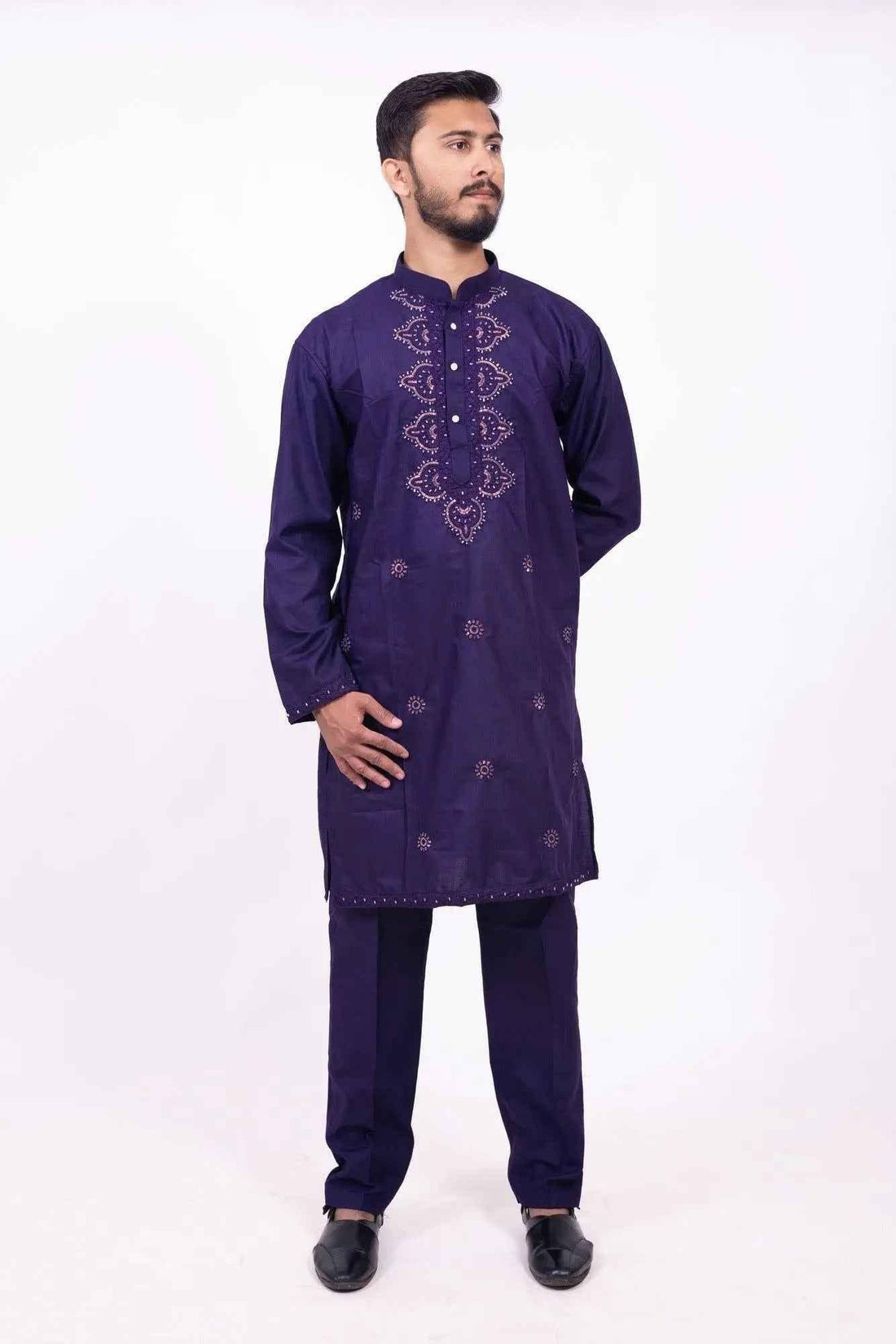 Royal Purple Embroidered Kurta Pyjama Set for Men - DILBAR KURTA
