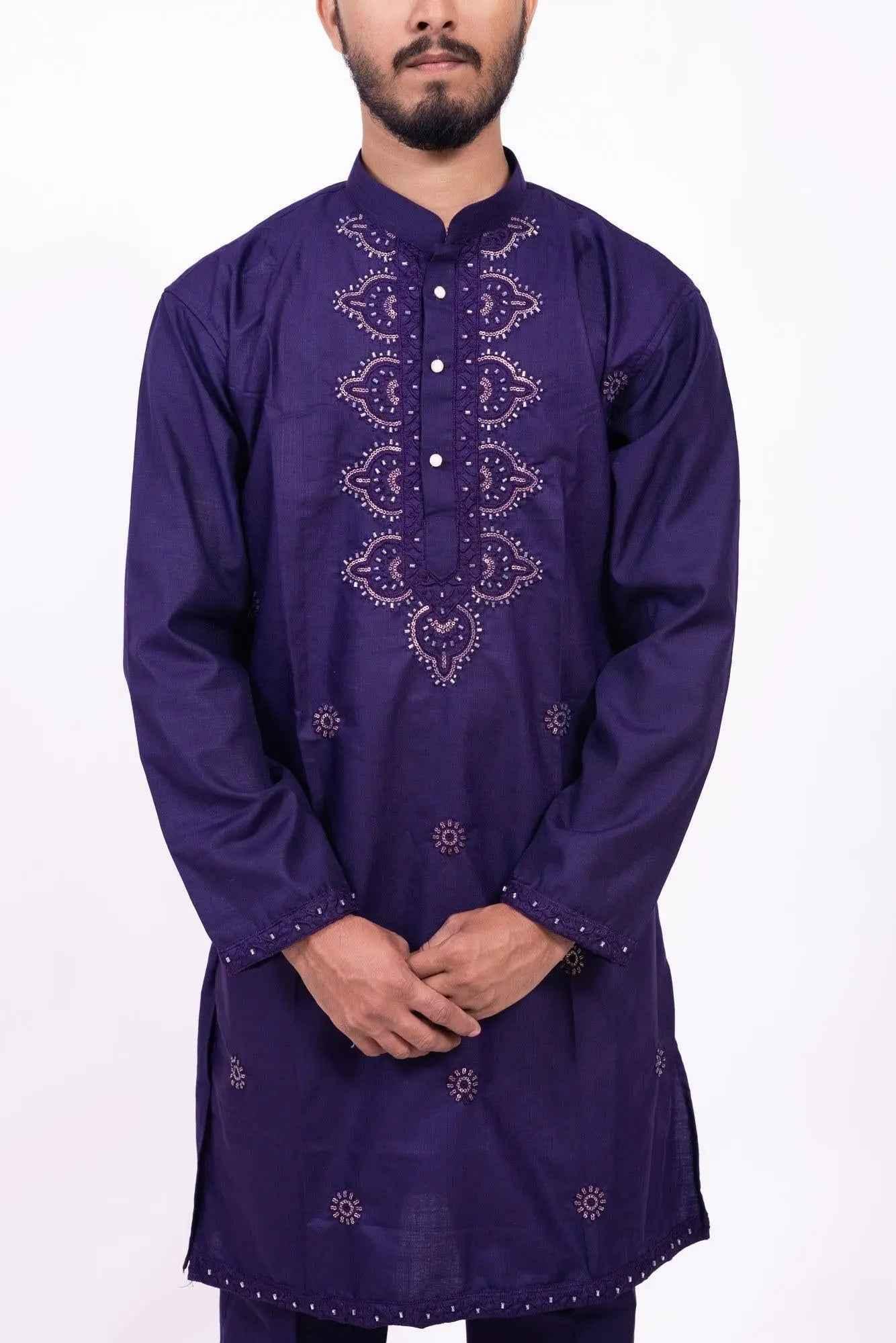 Royal Purple Embroidered Kurta Pyjama Set for Men - DILBAR KURTA
