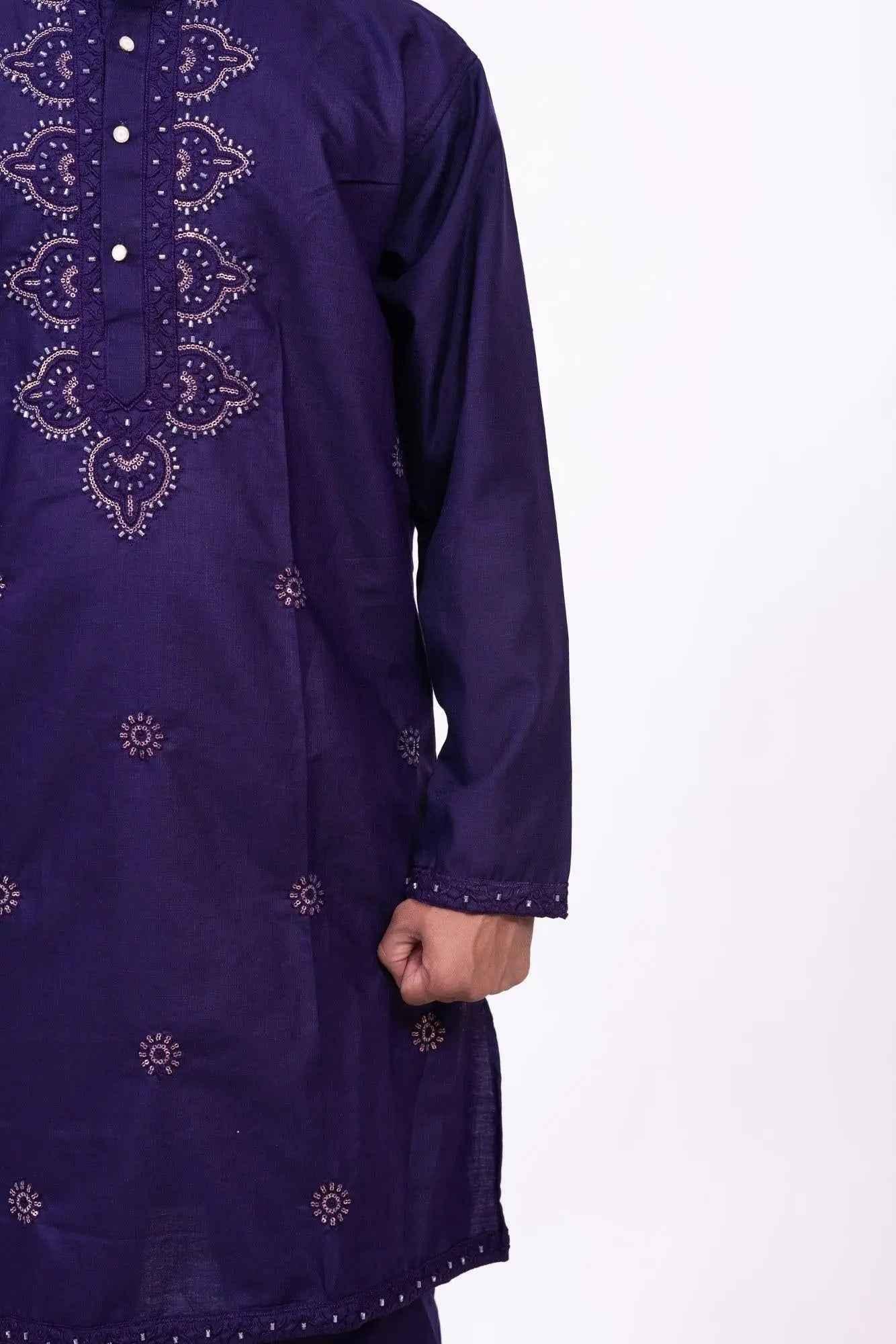 Royal Purple Embroidered Kurta Pyjama Set for Men - DILBAR KURTA