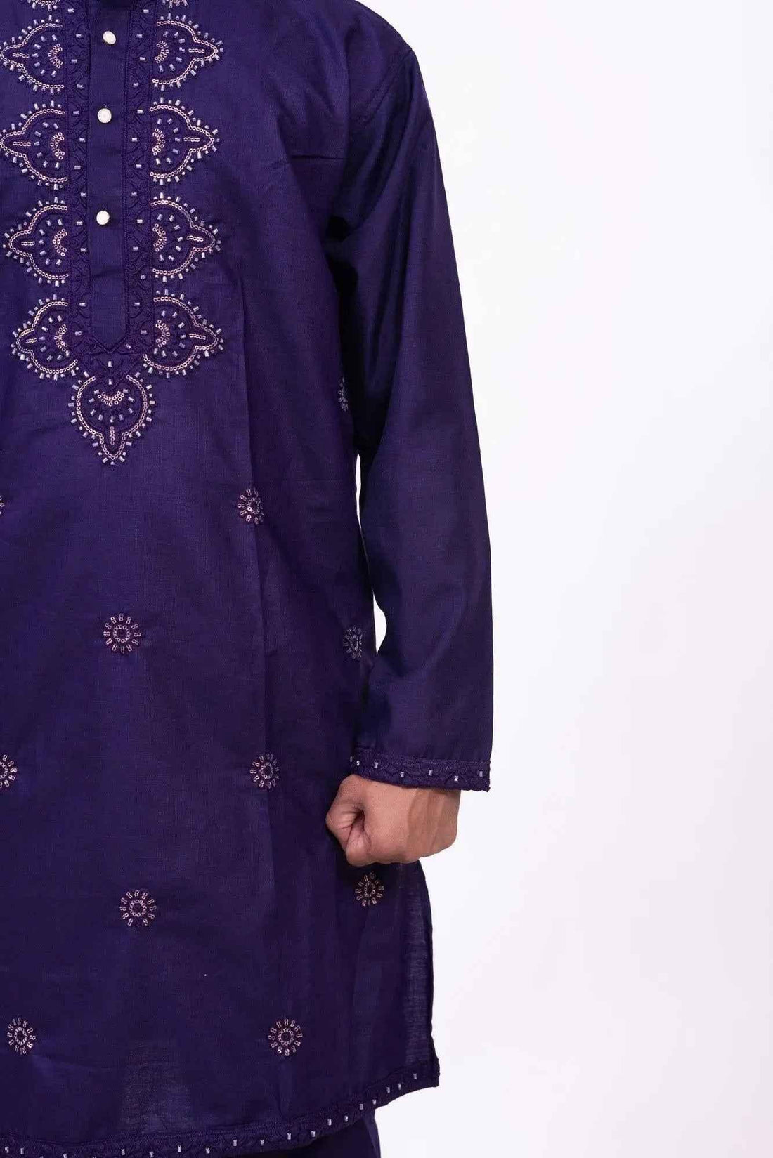 Royal Purple Embroidered Kurta Pyjama Set for Men - DILBAR KURTA