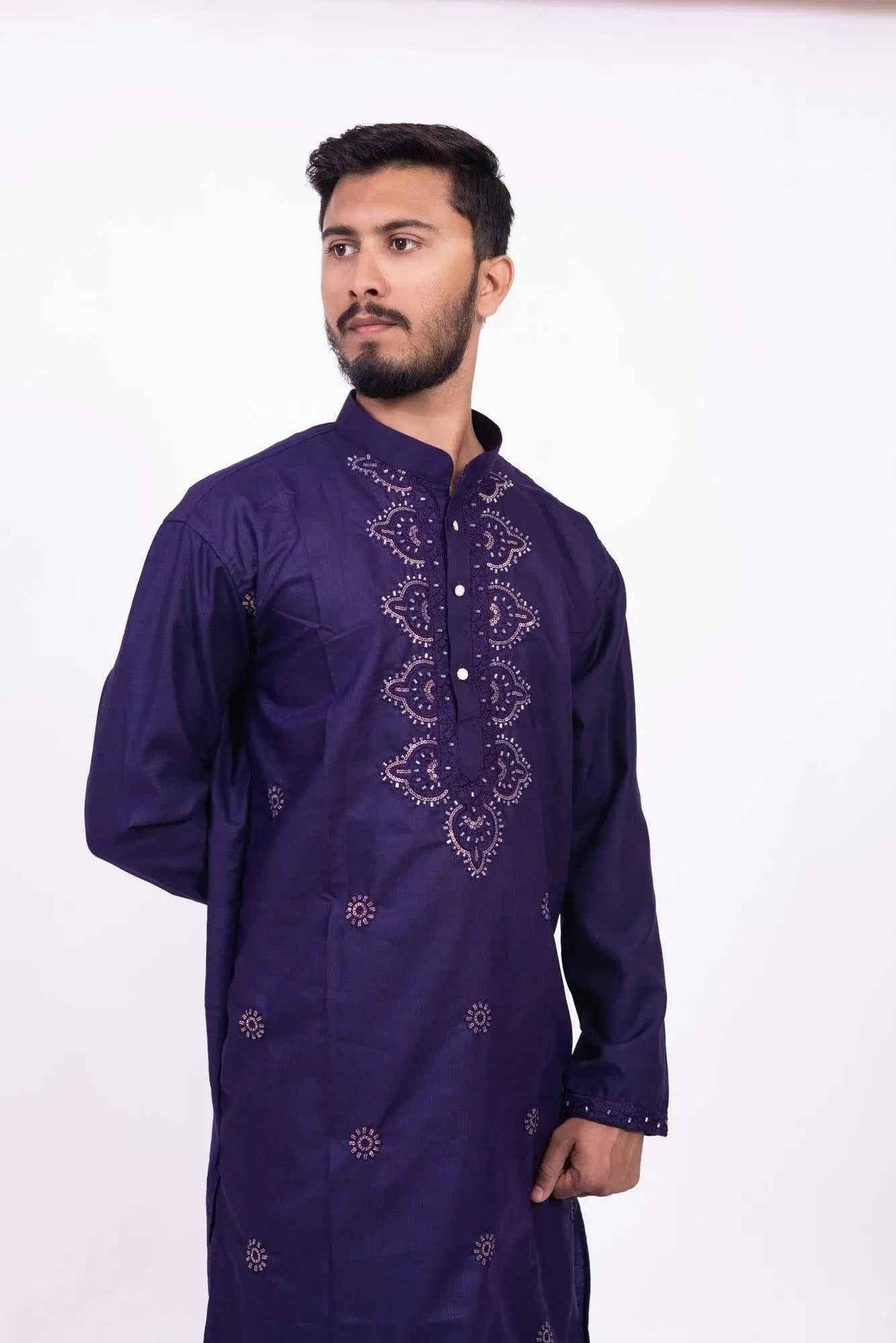 Royal Purple Embroidered Kurta Pyjama Set for Men - DILBAR KURTA