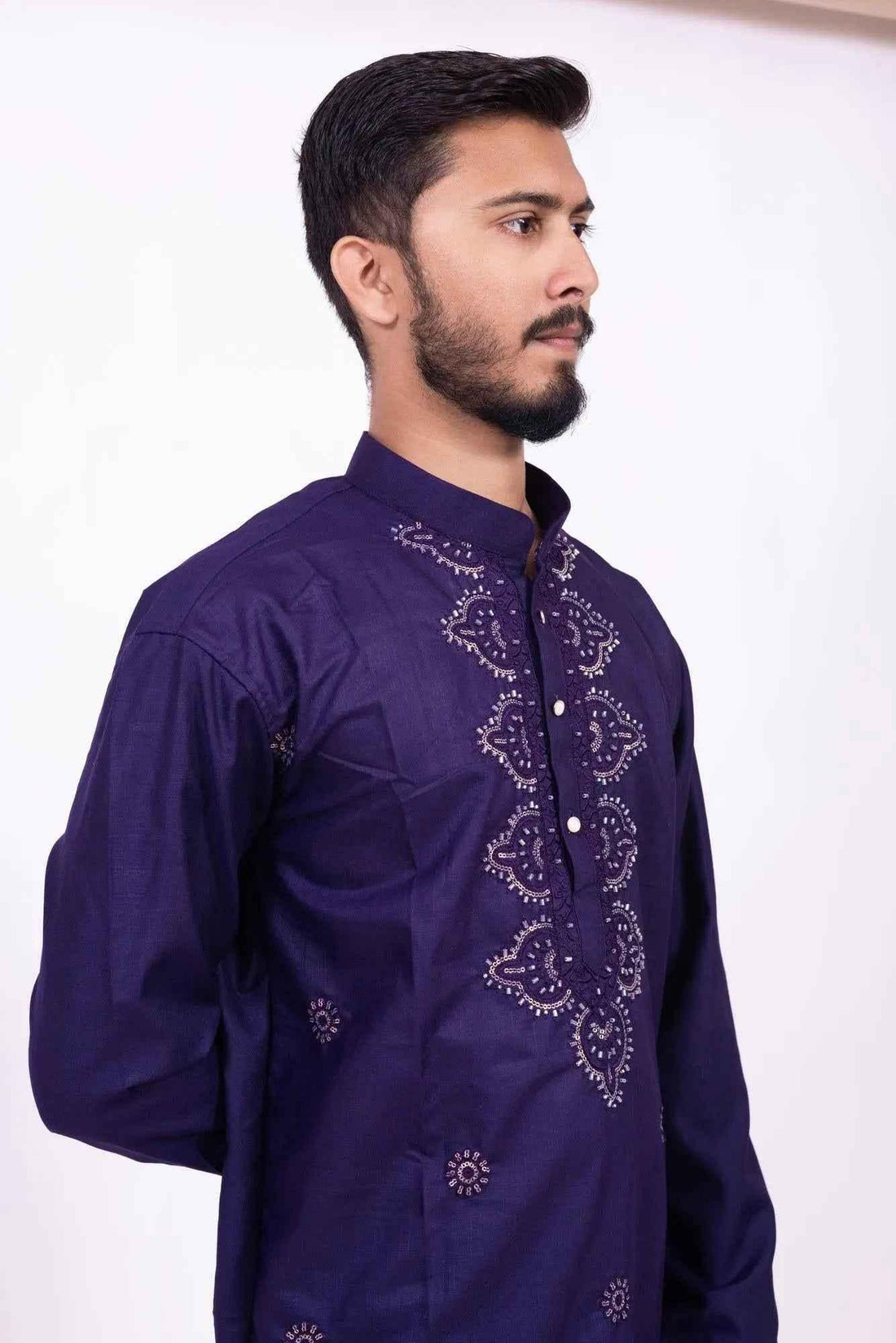 Royal Purple Embroidered Kurta Pyjama Set for Men - DILBAR KURTA