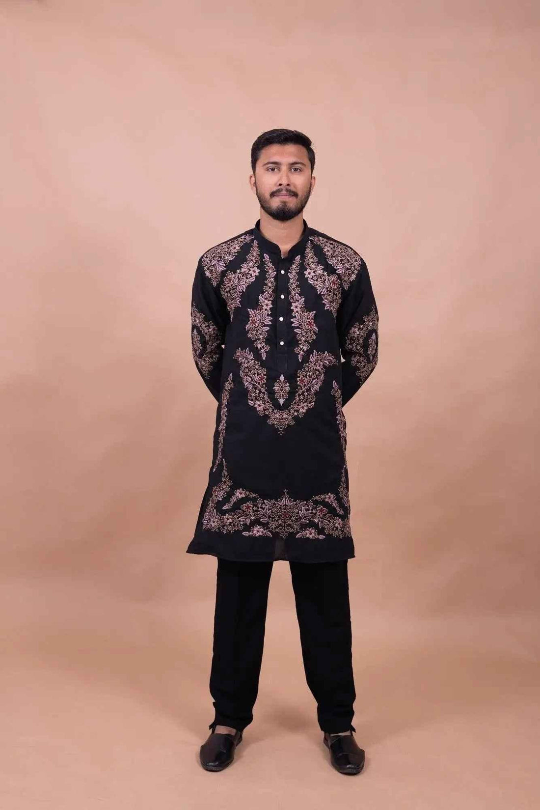 Royal Black Floral Embroidered Kurta Set for Festive Wear - DILBAR KURTA