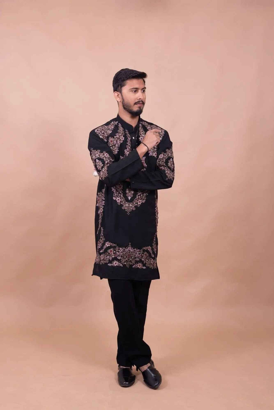 Royal Black Floral Embroidered Kurta Set for Festive Wear - DILBAR KURTA