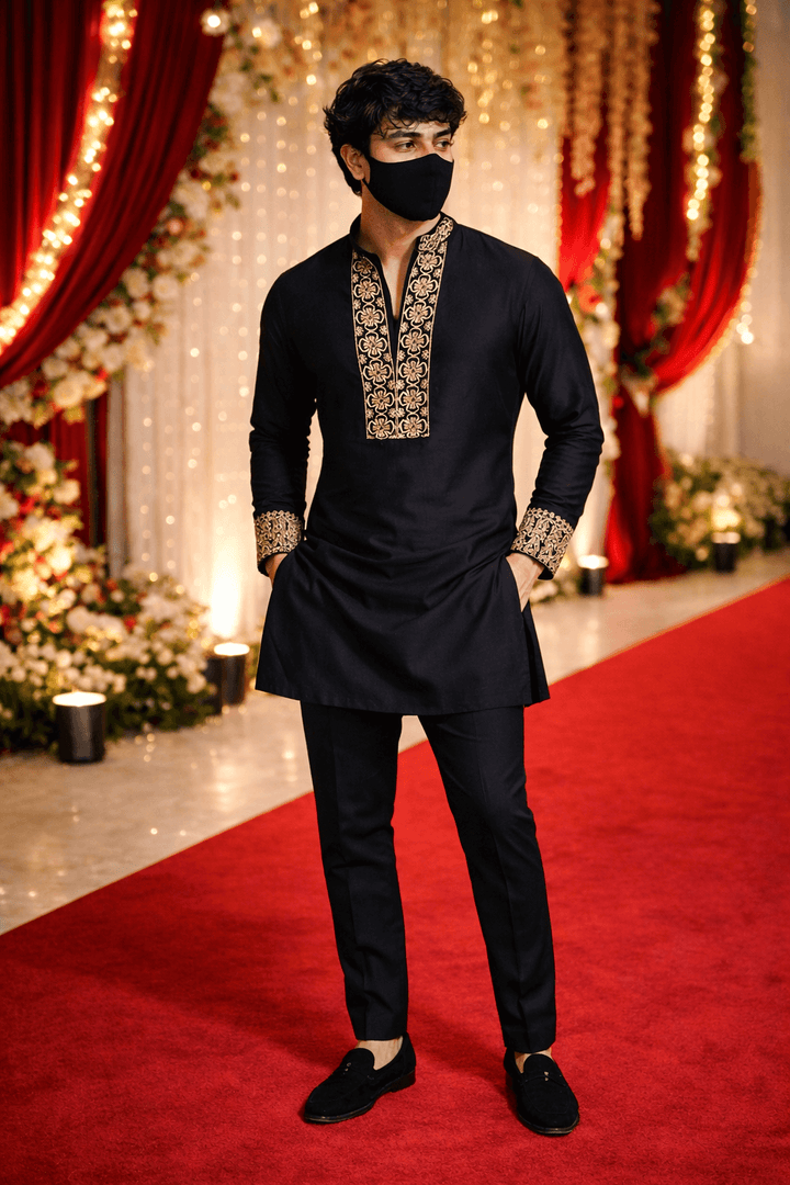 Ibrahim Khan Black Embroidered Kurta Pajama