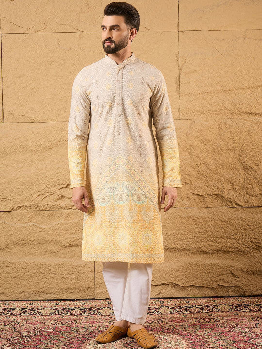 Men Embroidered Straight Kurta with Ethnic Motifs