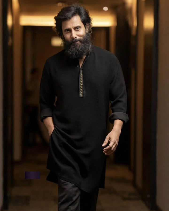Midnight Black Premium Fabric Kurta Set