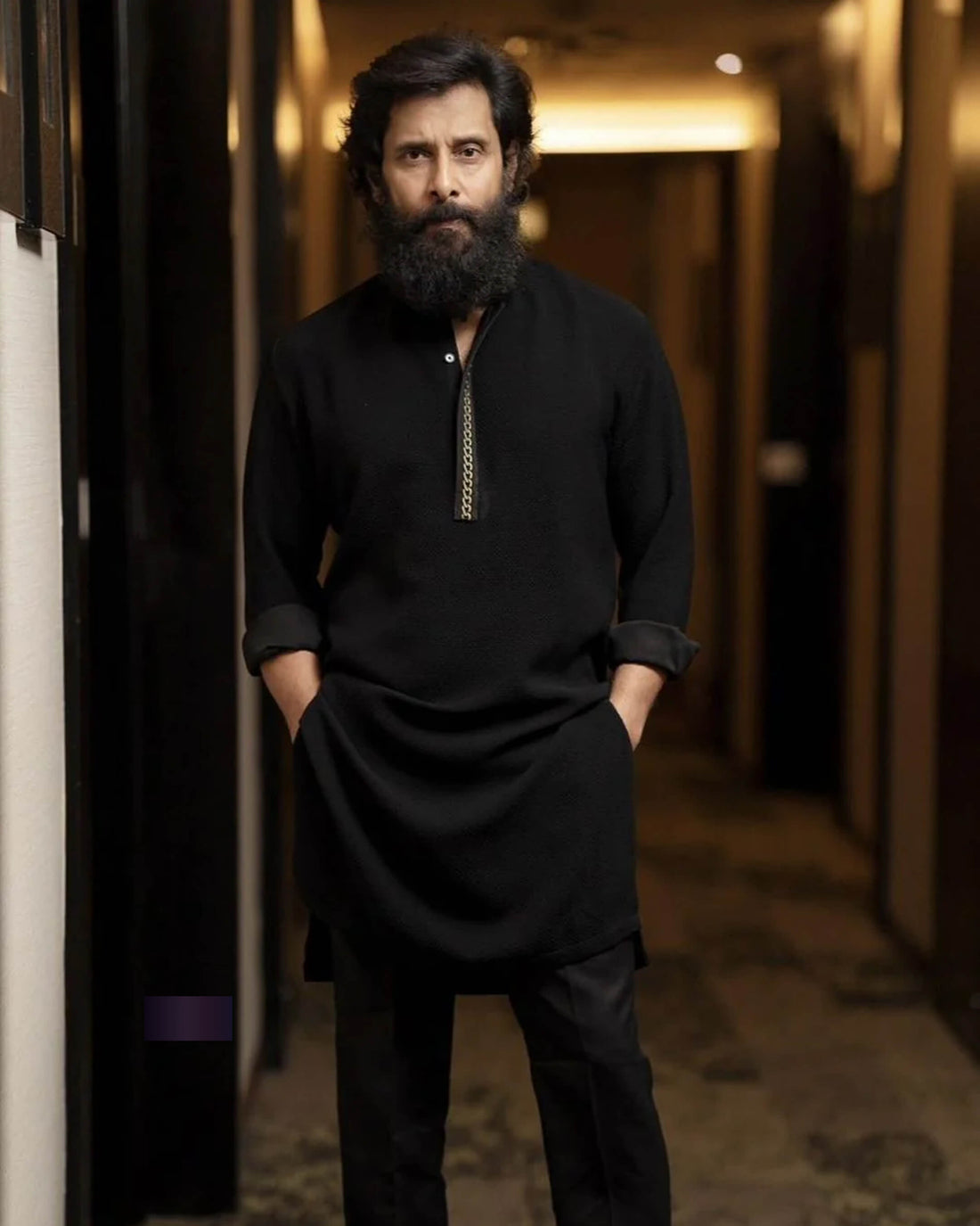 Midnight Black Premium Fabric Kurta Set