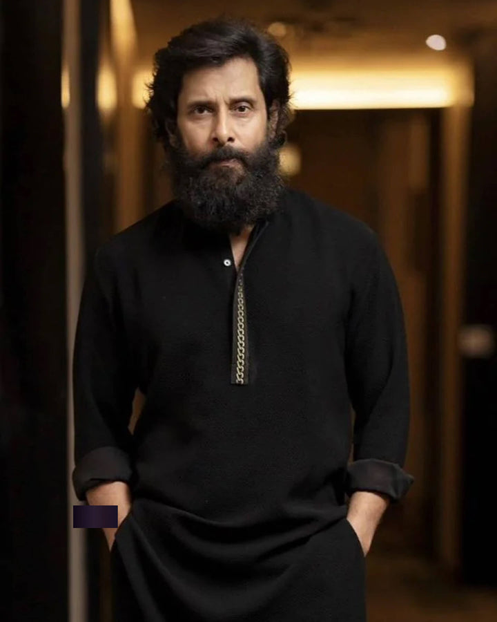 Midnight Black Premium Fabric Kurta Set
