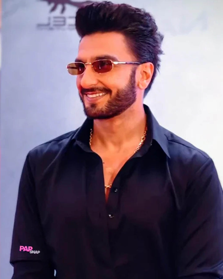 Ranveer Singh Inspired Black Armani Satin Kurta Pajama Set
