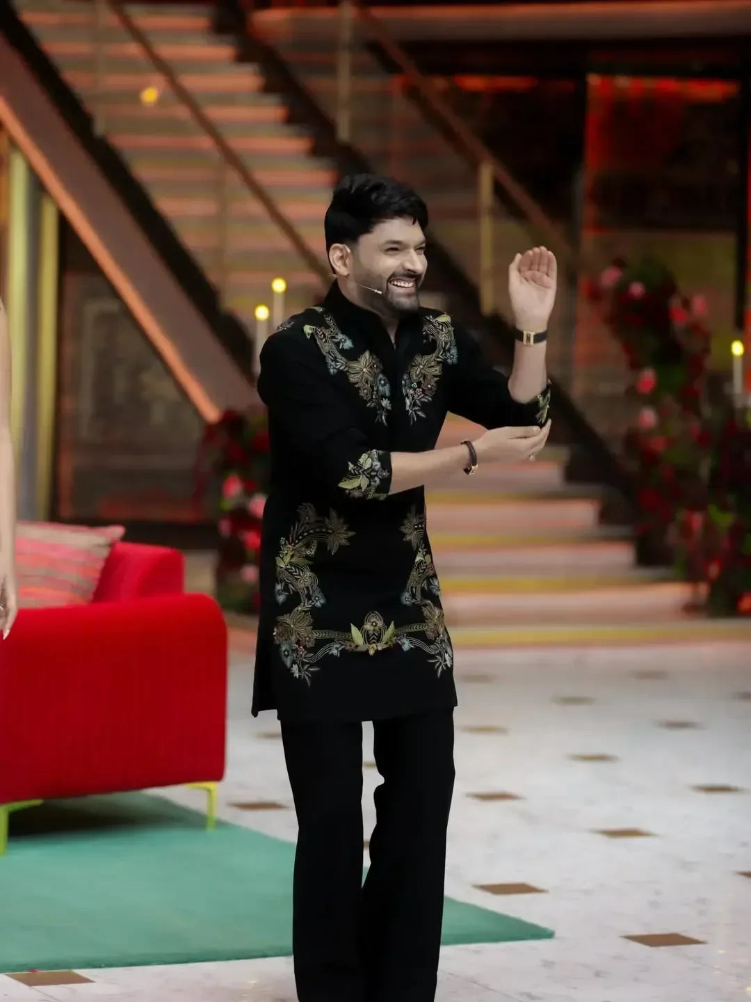 Elegant Black Kapil Sharma Ethnic Kurta with Rich Floral Work - DILBAR KURTA