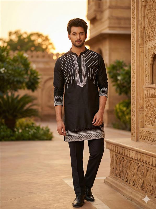 Rhinestone Diamond Designer Black Kurta