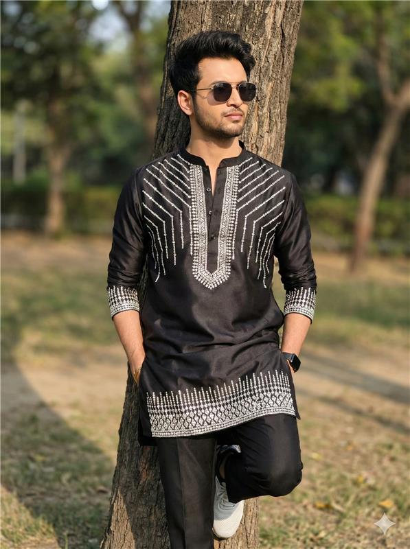 Rhinestone Diamond Designer Black Kurta