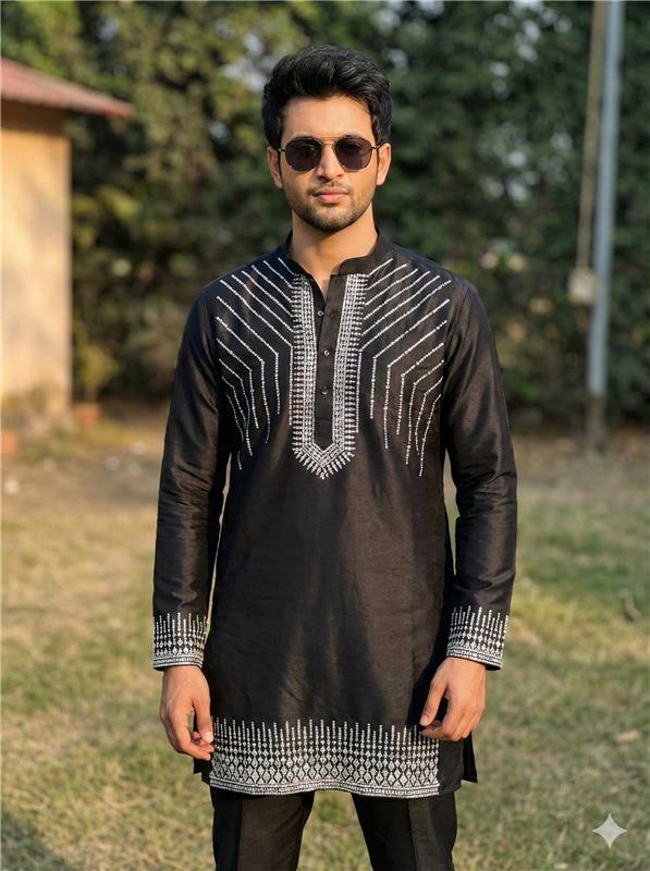 Rhinestone Diamond Designer Black Kurta