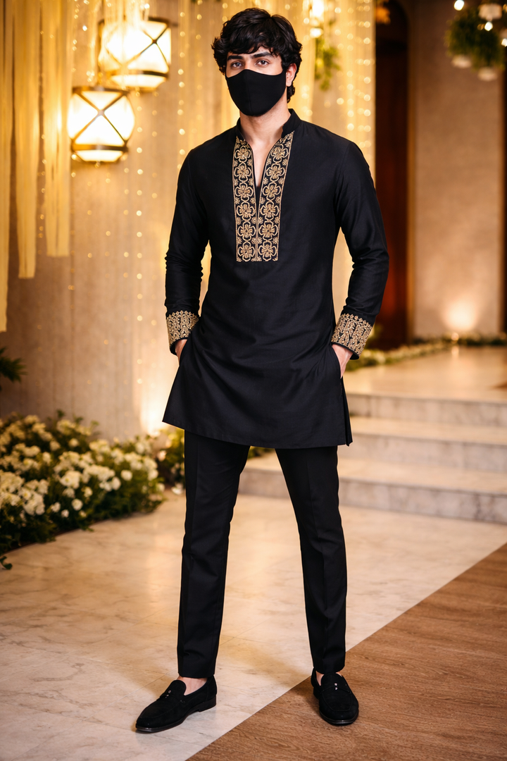 Regal Noir Black Embroidered Kurta Pajama