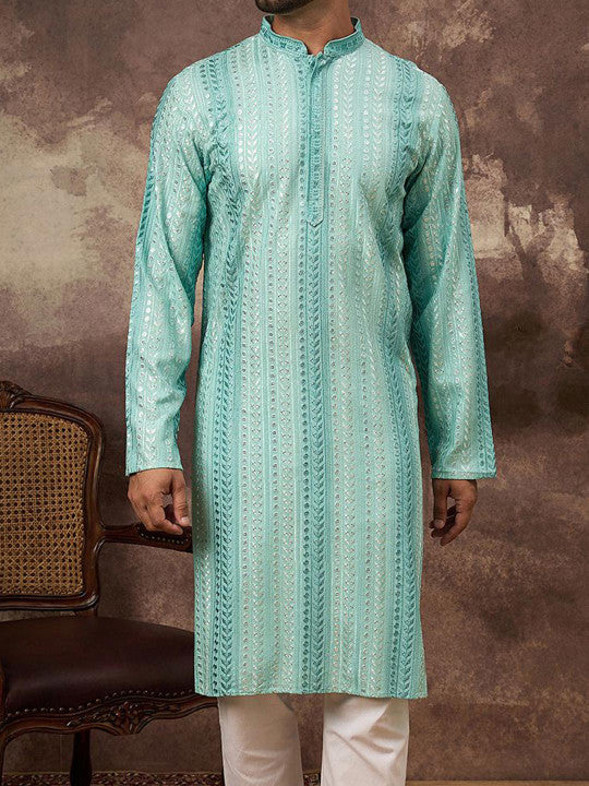 Men Thread Embroidered Straight Kurta