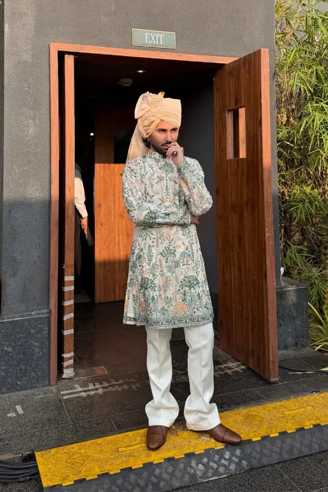 Designer Floral Kurta Pajama Set for Men  - Premium Wedding Wear