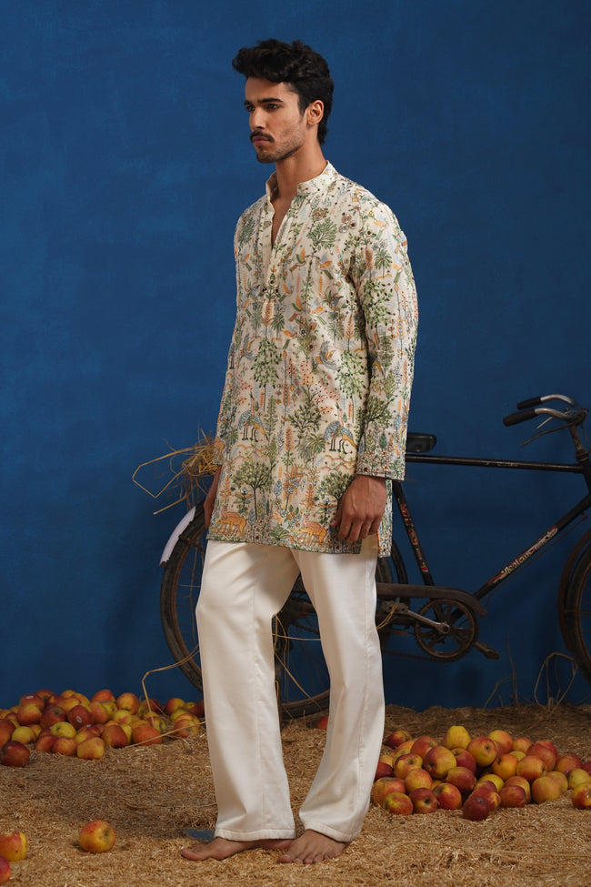 Designer Floral Kurta Pajama Set for Men  - Premium Wedding Wear