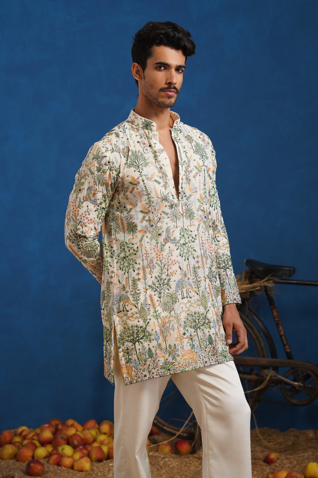 Designer Floral Kurta Pajama Set for Men  - Premium Wedding Wear