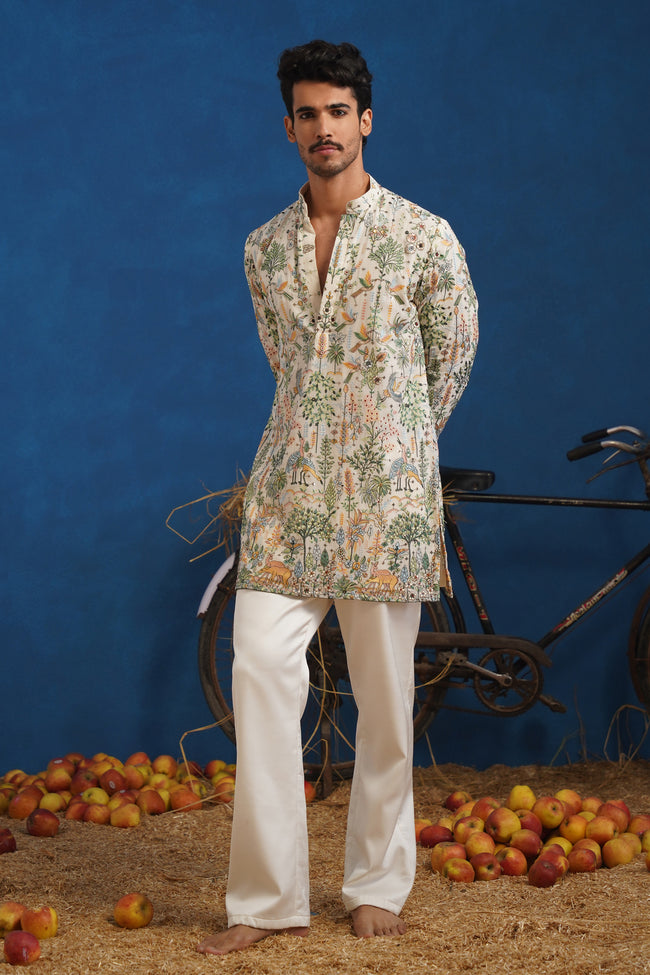 Designer Floral Kurta Pajama Set for Men  - Premium Wedding Wear