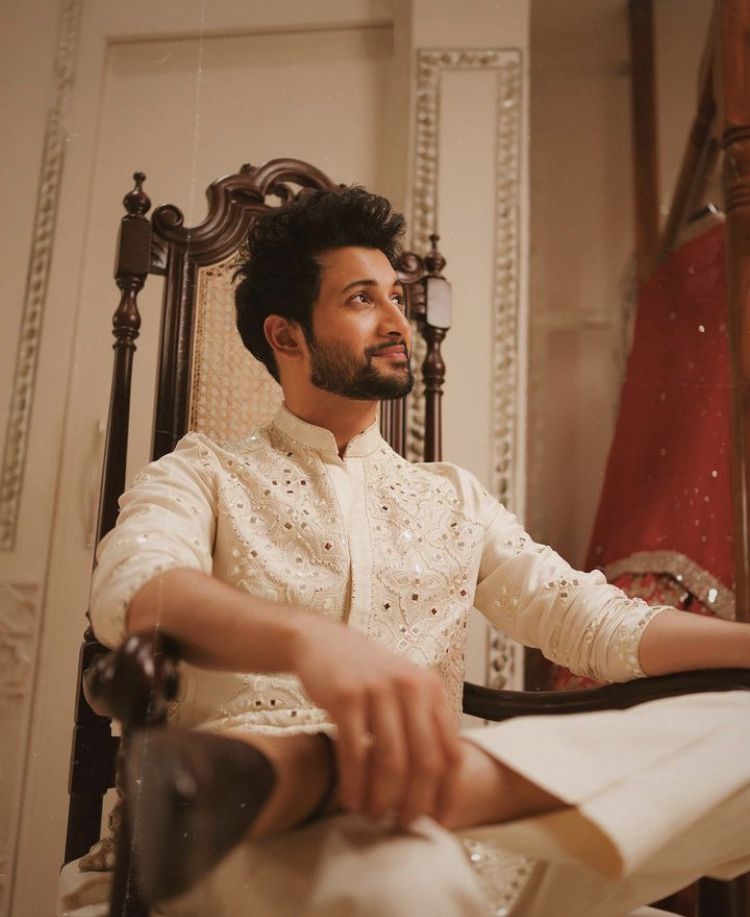 Premium Cream Mirror Work Kurta Set with Trousers