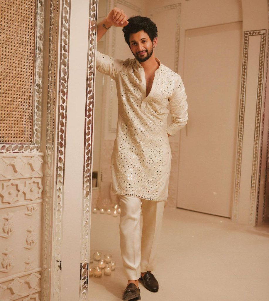 Premium Cream Mirror Work Kurta Set with Trousers