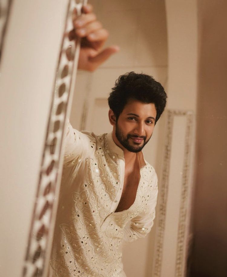 Premium Cream Mirror Work Kurta Set with Trousers