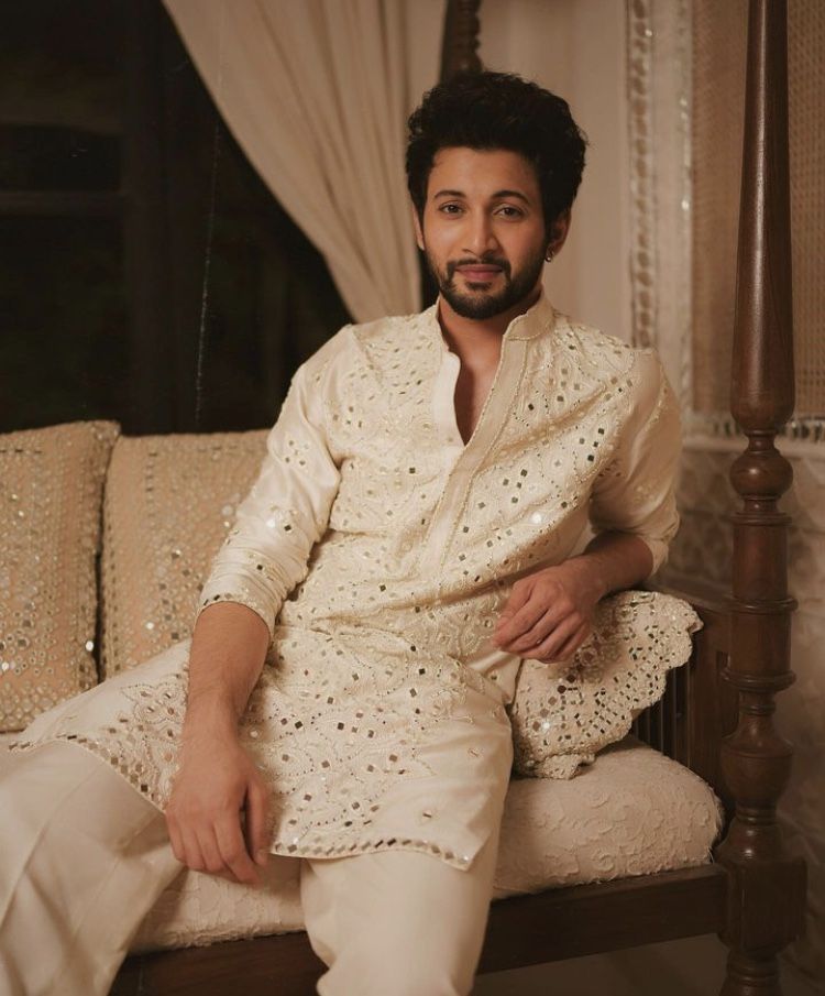 Premium Cream Mirror Work Kurta Set with Trousers