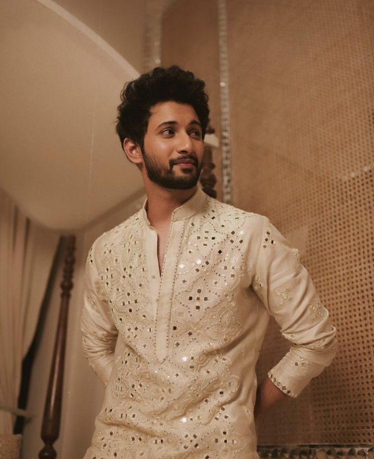 Premium Cream Mirror Work Kurta Set with Trousers