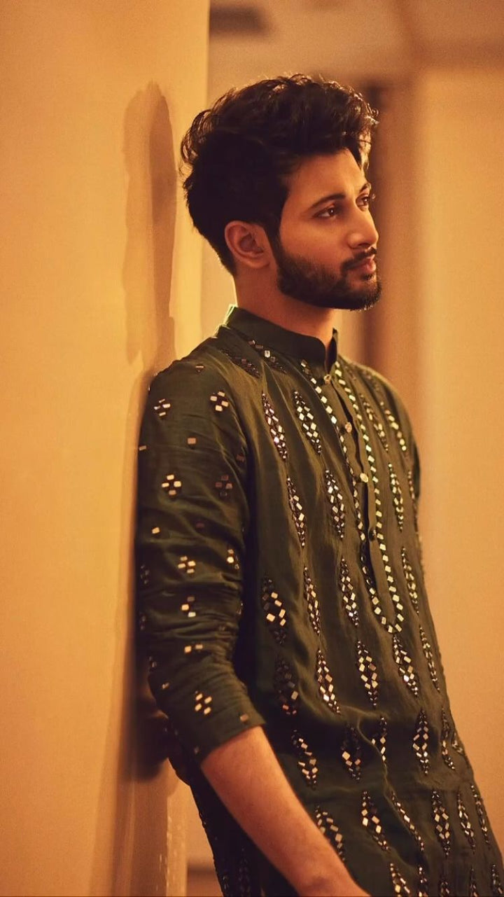 Royal Black Embroidered Kurta Set for Men