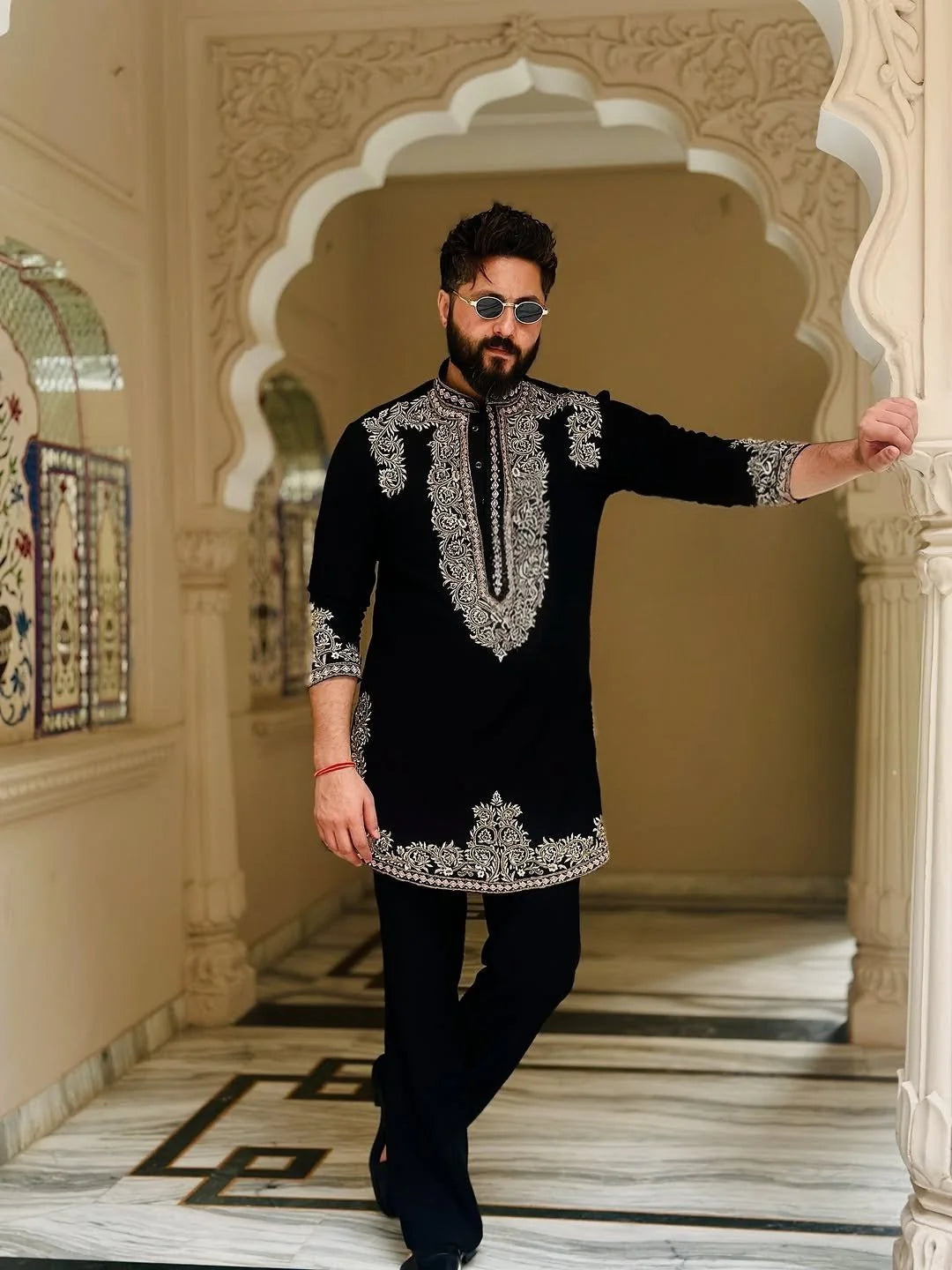Vinay Rana Men’s Royal Black Embroidered Kurta