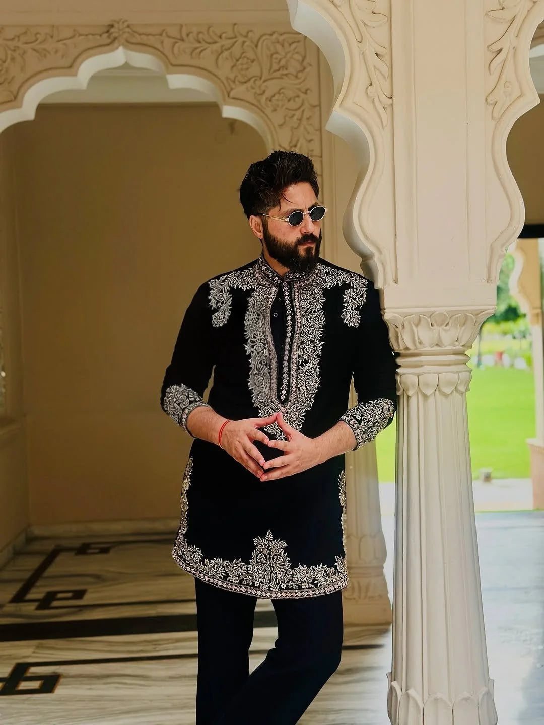 Vinay Rana Men’s Royal Black Embroidered Kurta