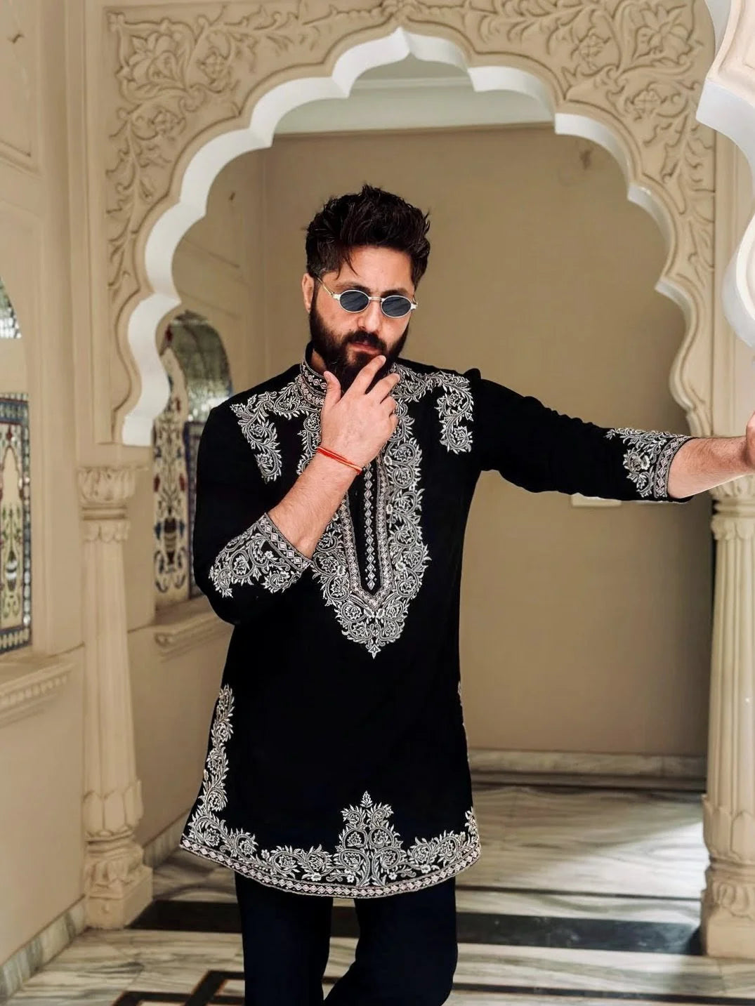 Vinay Rana Men’s Royal Black Embroidered Kurta