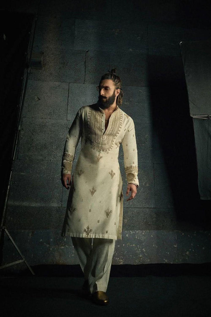 Premium Cream Embroidered Kurta Set for Men - Royal Festive Wear